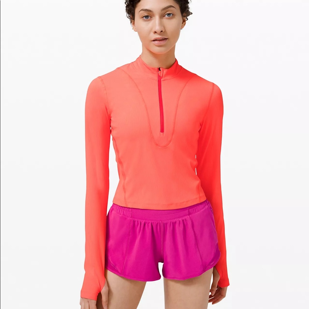 NWT lululemon Gloss Trim Run 1/2 Zip Long Sleeve Shirt color: Sunset, Size: 4